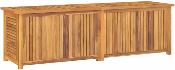 Large Outdoor Storage Box with PE Bag 68.9x19.7x21.7 Inch Solid Teak Wood, Waterproof Garden Bench with Louvered Design for Patio Deck Backyard Indoor Organizer