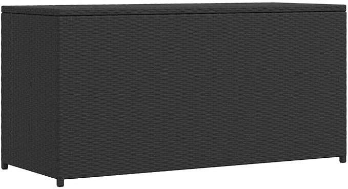 Outdoor Storage Chest, Weather-Resistant Rectangular Deck Box for Garden Cushions and Patio Gear, Large Capacity Bin with Gas Lift Mechanism, Black Synthetic Poly Rattan