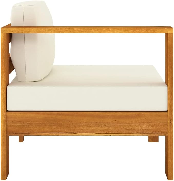 6 Piece Patio Lounge Set with Cream White Cushions,Outdoor Couch,Patio Bar Set,Modern Outdoor Furniture,Dining Bench with Back,Bistro Set,for Patio Deck Garden,Backyard & Lawn,Acacia Wood