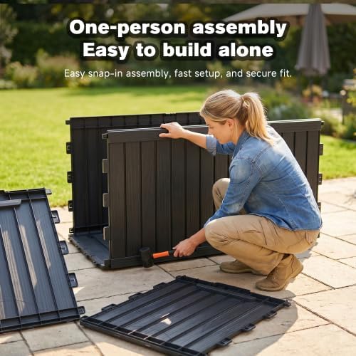 Outdoor Storage Box, Durable Deck Box with Side Handle and Lockable Lid, Deck Boxes Outdoor Waterproof, Large Patio Furniture for Poolside Accessories, Garden Tools, 180 Gallon