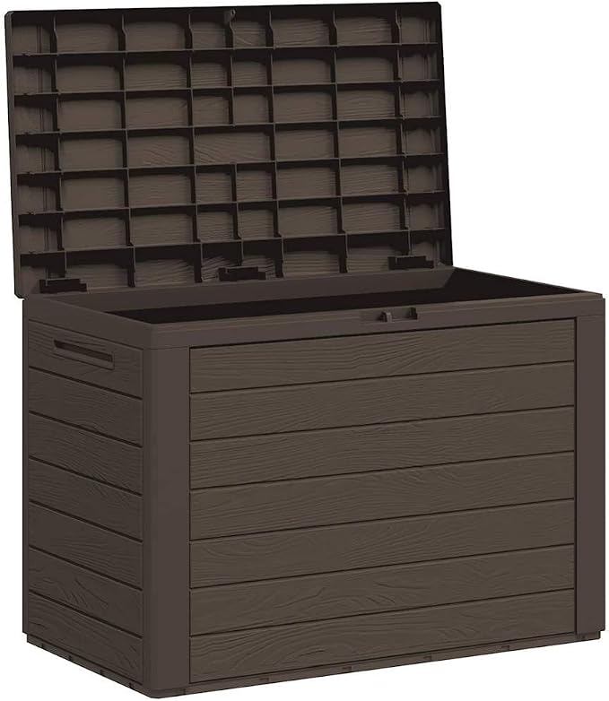 Outdoor Storage Box 50 Gallon, Durable Polypropylene Deck Box for Patio, Garden, Garage, Brown Waterproof Container Bin, 30.7 x 17.3 x 21.7 Inches