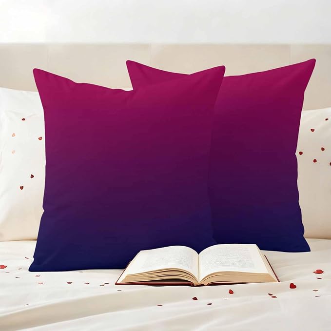 Outdoor Waterproof Pillow Covers Purple Burgundy Red Ombre Throw Cushion Case, Modern Color Gradient Pillowcase for Bed,Sofa,Couch, Patio Furniture, 18x18in, 2Pack Decorative Pillows Protector