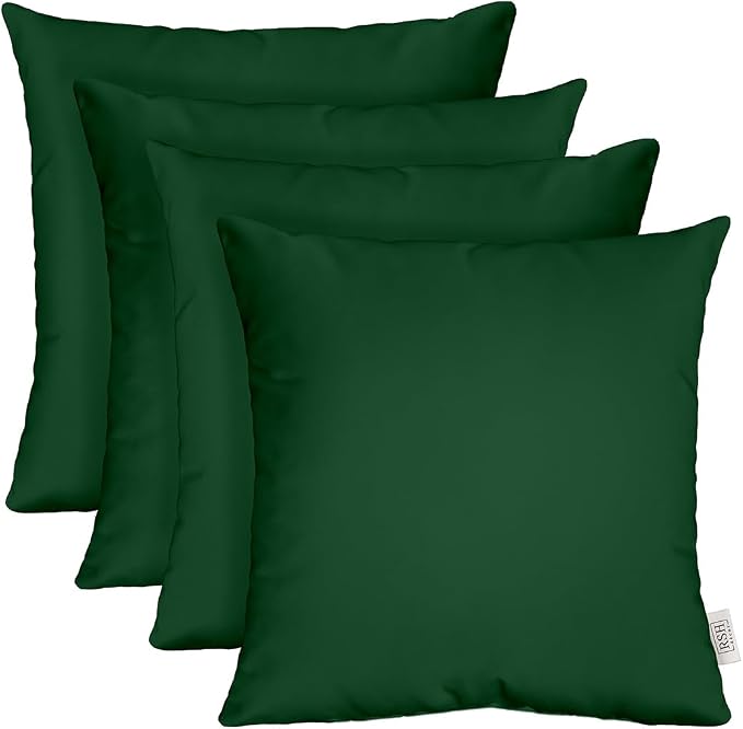 Square Throw Pillows Set of 4, 17” x 17”, All-Weather Spun Fabric, Water and Fade-Resistant, Outdoor Accent Pillows for Patio Furniture, Hunter Green