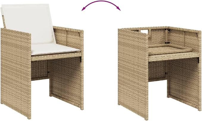17-Piece Outdoor Patio Dining Set with Cushions Beige PE Rattan Furniture, 16 Foldable Chairs & Acacia Wood Table for Backyard Garden Balcony Porch