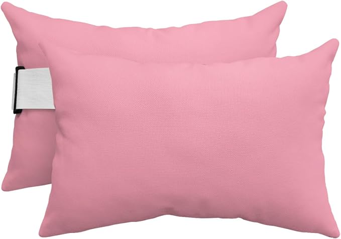Chaise Lounge Head Resting Pillows, Pure Pink Solid Color for Girls Outdoor Chaise Pillows, Waterproof Patio Furniture Pillows with Insert and Adjustable Elastic Strap for Recliner Beach Chair