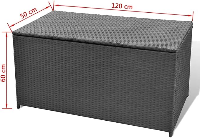 Poly Rattan Garden Storage Box with Storage Space Patio Deck Box Powder-Coated Steel Frame Cushion Blanket Pillow Box Outdoor Large Storage Container 47.2" x 19.7" x 23.6"