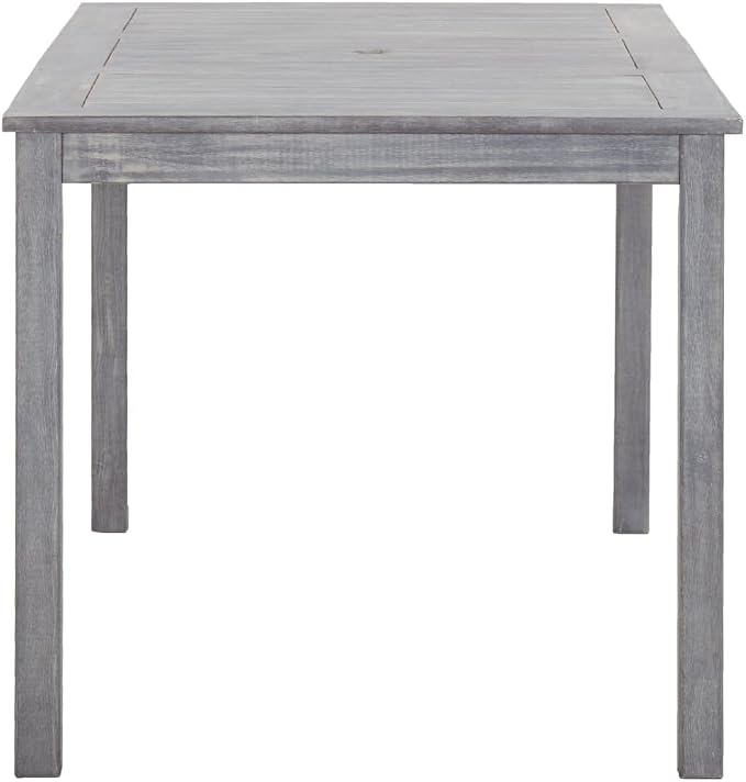 5 Piece Patio Dining Set, Gray Solid Acacia Wood Outdoor Dining Table and 4 Chairs with Umbrella Hole, Rustic Wooden Backyard Garden Furniture Set for Outside Deck