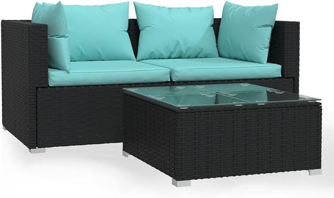 Patio Lounge Set with Cushions,Outdoor Patio Furniture,Conversation Furniture,Patio Furniture Sets,for Terrace,Garden,Backyard,3 Piece Black Poly Rattan