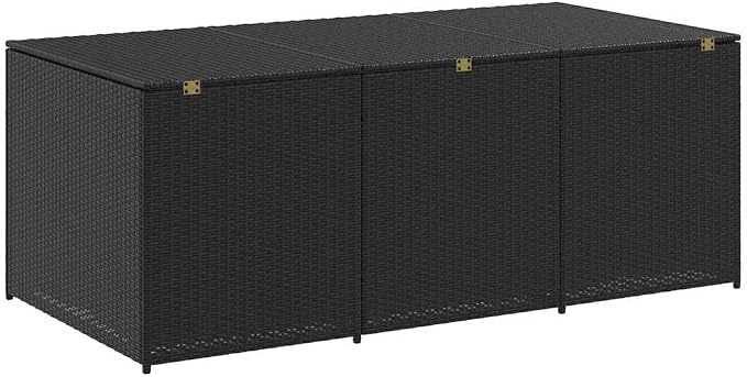 Large Outdoor Garden Storage Box, Weather-Resistant Poly Rattan Deck Bin with Gas Lift Lid, Rectangular Container for Patio Cushion, Garden Tools, Black