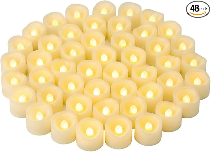 CANDLE IDEA 48 PCS LED Flameless Flickering Tea Lights Votive Candle Battery Operated/Electric Flicker LED Tealight Bulk Fake Candles for Halloween Christmas Wedding Party Decorations (Warm White)