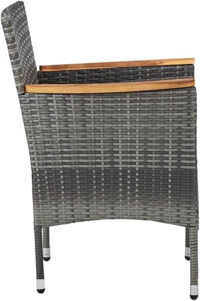 BOWERY HILL 3-Piece Patio Dining Set, Gray Poly Rattan and Acacia Wood, Weather-Resistant, Cushioned Seats, Oiled Finish, Modern Outdoor Table and Chairs for Garden, Balcony, or Terrace