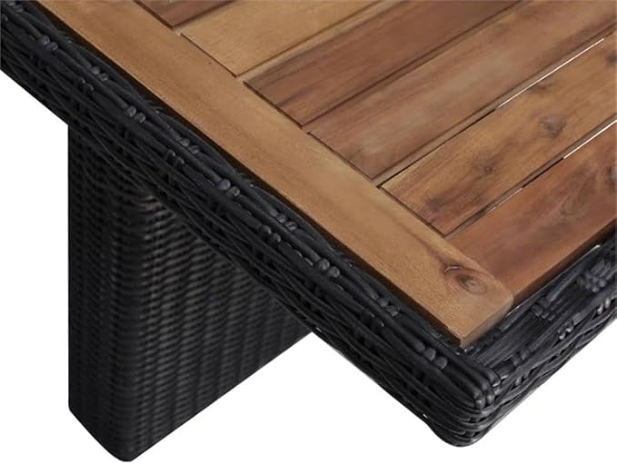 Afuera Living Outdoor Patio Dining Set, Acacia Wood Table with Black Powder-Coated Steel Frame, Includes 8 Cushioned Seats, Weather-Resistant, Vintage Style for Garden or Terrace, 9-Person Seating