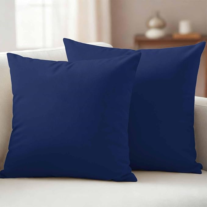Outdoor Pillow Covers 16 x 16 Inches, Navy Blue Pure Color Waterproof Throw Pillow Cover Set of 2, Aesthetics Contemporary Luxury Decorative Square Cushion Covers for Patio/Couch/Garden