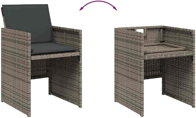 13 Piece Outdoor Dining Set with Cushions Gray Poly Rattan Patio Furniture for 12 Seats, Folding Chairs with Removable Washable Cushions, Tempered Glass Table for Garden Backyard Deck Entertaining