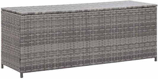 Poly Rattan Outdoor Storage Bench, Gray Patio Storage Box for Cushions, Pillows, Blankets, Towels and Household Items