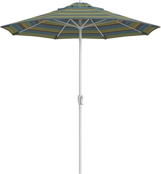 California Umbrella 12-Year Protection 7.5-Ft Outdoor Patio Umbrella, Sunbrella Fade-Resistant Fabric, Auto-Tilt, Heavy Duty Aluminum Frame, 8 Reinforced Ribs for Pool or Deck, White Pole, Astoria Lagoon