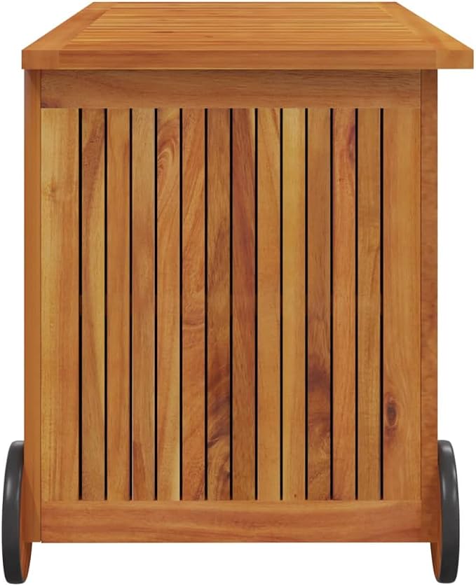Outdoor Storage Box with Wheels, Wooden Patio Deck Box, Outdoor Cushion Storage Container Bin Chest for Patio Cushions, Outdoor Gardening Tools, 35.4"x19.7"x22.8" Solid Wood Acacia -AA