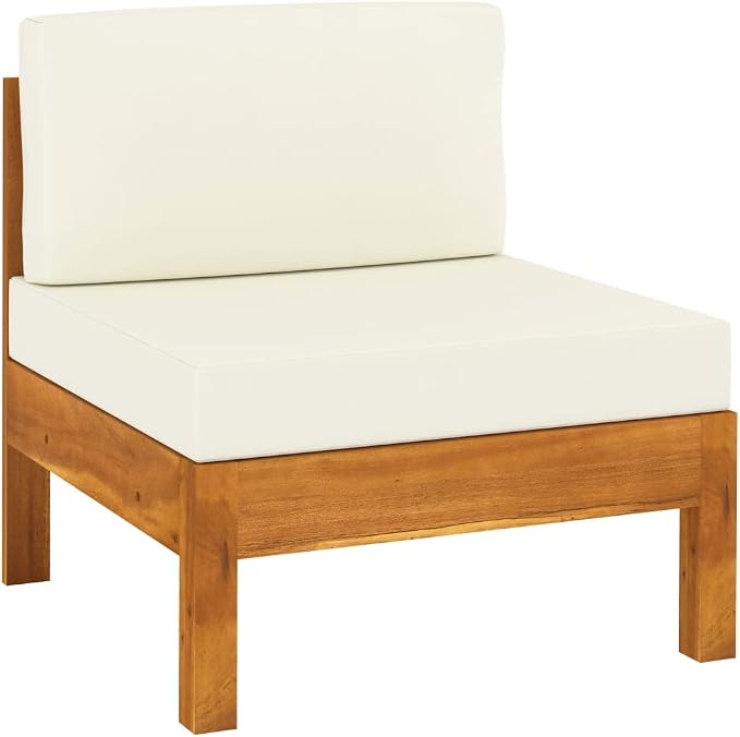 4-Seater Patio Sofa with Cream White Cushions,Outdoor Couch,Patio Bar Set,Modern Outdoor Furniture,Dining Bench with Back,Bistro Set,for Patio Deck Garden,Backyard & Lawn,Solid Acacia Wood