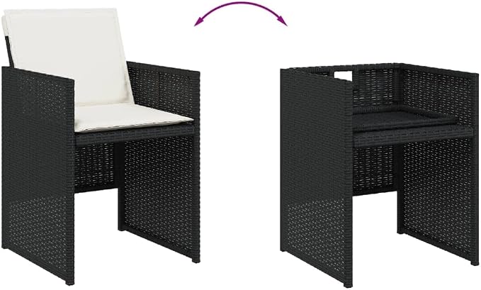 9-Piece Patio Dining Set with Cream Cushions Black PE Rattan Outdoor Furniture Set for Backyard Balcony Porch
