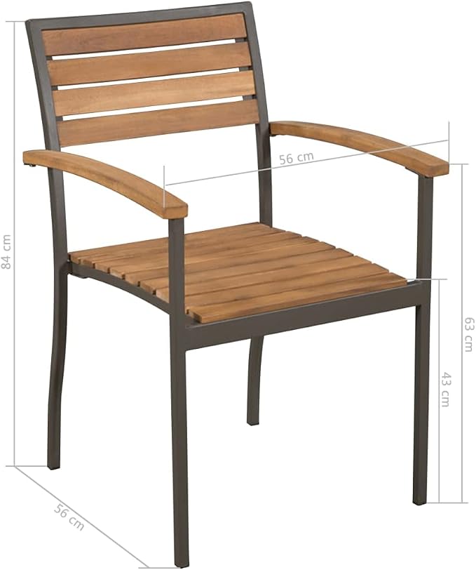 9-Piece Outdoor Dining Set, Rectangular Solid Acacia Wood Patio Table and 8 Stacking Chairs, Industrial Frame Backyard Garden Furniture Set, Natural Wood and Grey