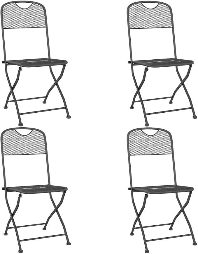 Foldable Patio Dining Set with Expanded Metal Mesh, Anthracite Outdoor Dining Set for 4, E-Coating Finish