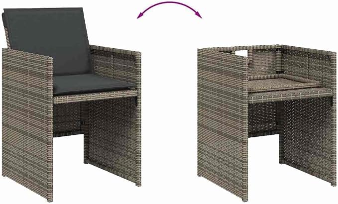 15 Piece Patio Dining Set with Cushions Gray Poly Rattan Outdoor Furniture Table and 14 Chairs for Garden Backyard Porch Dining Tempered Glass Foldable Seats Space Saving UV Proof 242. 5lb Capacity