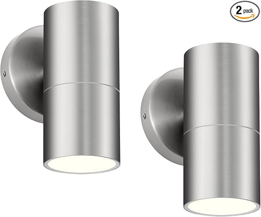Ken & Ricky Modern Stainless Outdoor Wall Sconce Lights,Brush Nickel，2 PK | Downward Outside Wall Light With Glass Cover,No Glare Exterior Lighting Fixtures,For House Front Porch Garage Patio Entryway