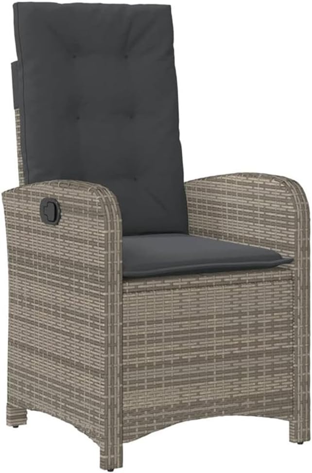 BOWERY HILL Contemporary 7-Piece Rattan Garden Dining Set, Gray Finish, PE Rattan and Steel, Adjustable Reclining Chairs with Cushions, Weather-Resistant, Outdoor Patio or Conservatory Dining Set
