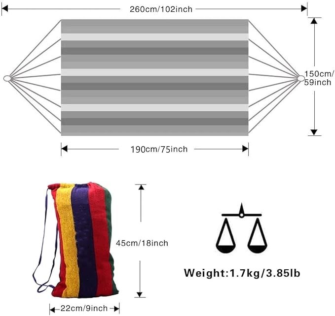 Outdoor Hammock Portable Garden Hammock Sports Home Travel Camping Swing Canvas Stripe Hang Bed Hammock Double Single People (260x150 Blue Upgrade)