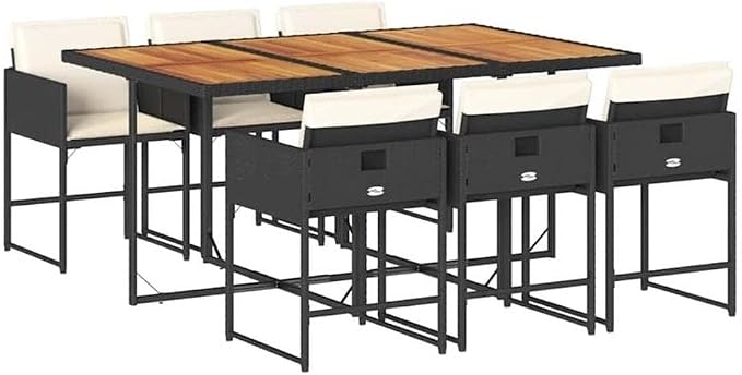 Afuera Living 7-Piece Patio Dining Set, Acacia Wood Table, Brown PE Rattan Chairs, Cream Cushions, Powder-Coated Metal Frame, UV-Resistant, Outdoor Garden Furniture for Balcony, Backyard, Terrace