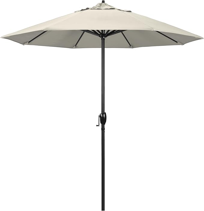 California Umbrella 7.5' Rd Aluminum Patio Umbrella, Crank Lift, Auto Tilt, Black Finish, Antique Beige