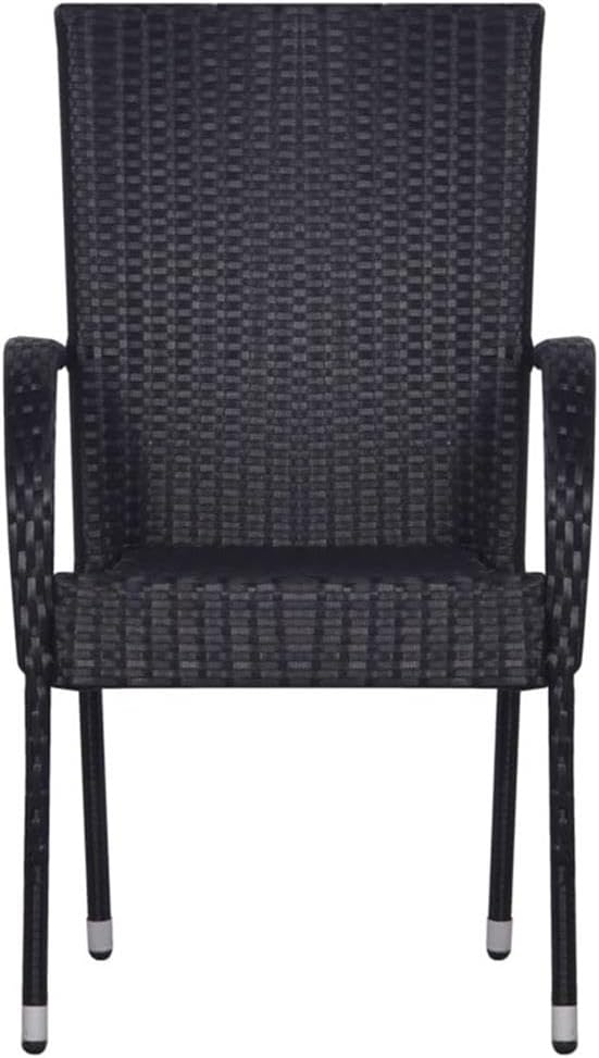 Afuera Living 3-Piece Patio Dining Set, Black Polyethylene Rattan and Powder-Coated Steel, Weather-Resistant Design, Stackable Chairs, Easy-Clean Glass Table, Modern Outdoor Furniture for Garden or
