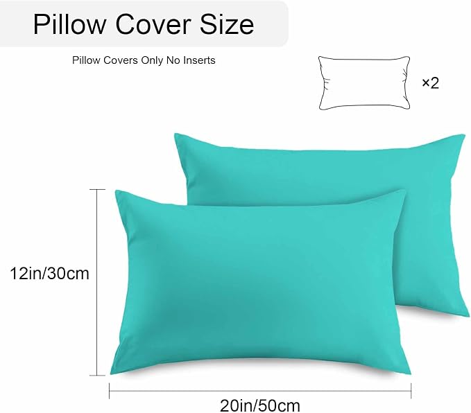 Lumbar Pillow Covers 20x12 Inch Set of 2, Turquoise Waterproof Outdoor Cushion Covers, Modern Pure Turquoise Decorative Pillowcases for Couch, Sofa, Bed, Garden, Patio