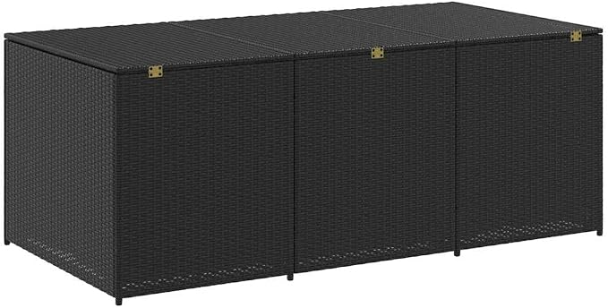 Poly Rattan Patio Storage Box with PE Liner and Gas Lift, 70.9"x35.4"x27.6" Black Garden Storage Chest