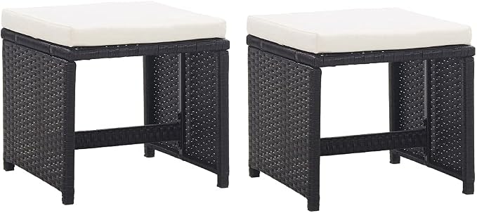 5 Piece Rattan Outdoor Dining Set with Cushions, Black Patio Furniture Set with 1 Table, 2 Chairs, 2 Stools, and 6 Cushions