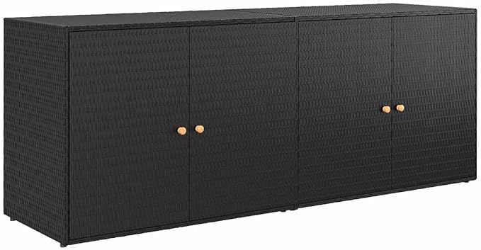 Large Outdoor Garden Storage Cabinet, Weather-Resistant Poly Rattan Deck Box with 2 Doors, Patio Shed for Backyard, Garage, and Garden Tool Organization, Black