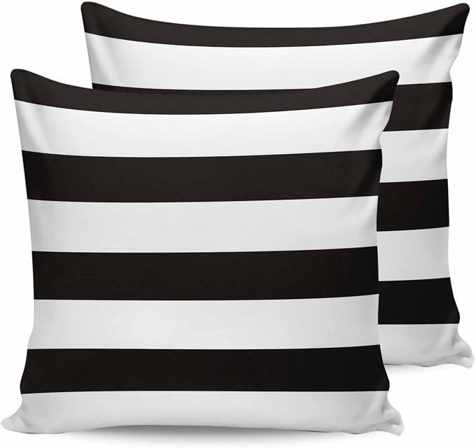 Outdoor Waterproof Throw Pillow Covers Set of 2 Black White Stripe Pillowcases 24x24 Inches Simple Style Striped Decorative Pillows Cushion Case Patio Pillows for Couch Bed Chair Garden