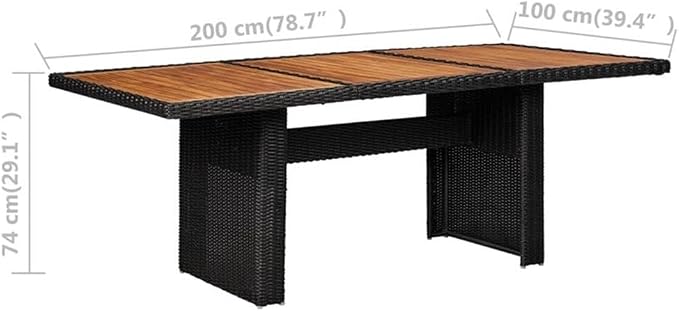 Afuera Living Outdoor Patio Dining Set, Acacia Wood Table with Black Powder-Coated Steel Frame, Includes 8 Cushioned Seats, Weather-Resistant, Vintage Style for Garden or Terrace, 9-Person Seating