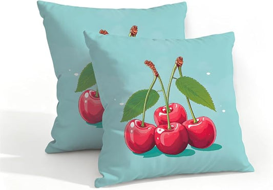16x16 Inch Outdoor Pillow Covers Set of 2 Waterproof Throw Pillow Covers Decorative Couch Cushion Covers Cherry Cute Square Pillowcases Protectors for Patio Garden Sofa