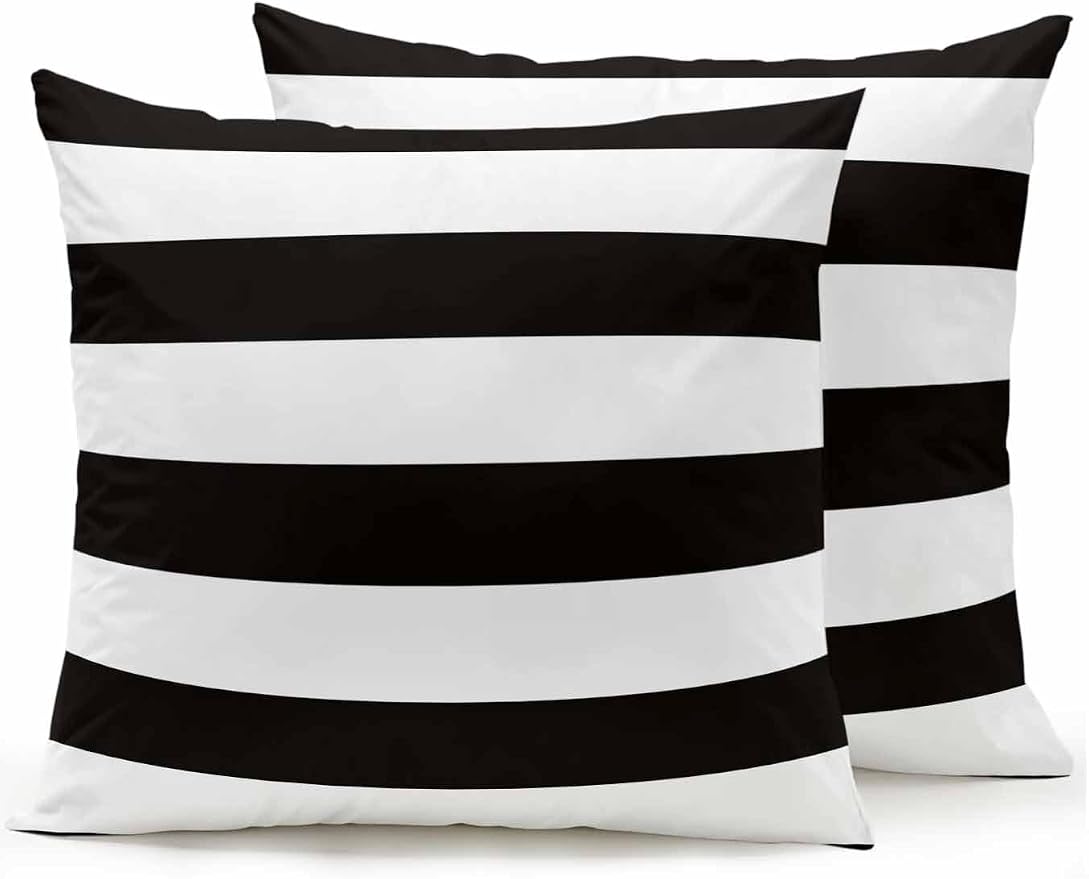 Waterproof Outdoor Pillow Set of 2 Black White Stripe Decorative Throw Pillows Cover & Insert 18x18 Inch Pillowcase Simple Style Striped Pillows for Couch Sofa Bed Patio Furniture Indoor Outdoor