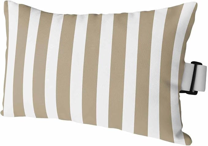DecorLovee Beige Striped Outdoor Recliner Pillows for Head, Farmhouse Waterproof Chair Pillow with Elastic Stripe, Beige White Stripes Chaise Lounge Headrest Pillow for Patio/Beach/Pool 1Pack, 11"x16"