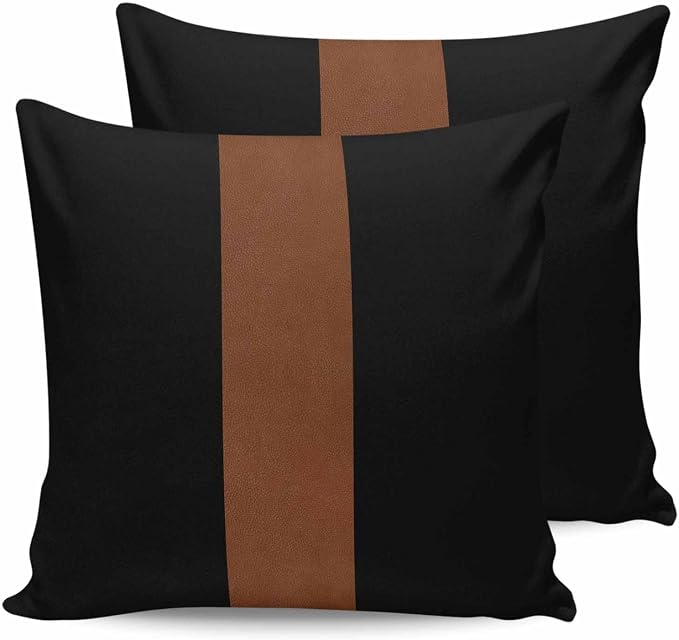 Outdoor Waterproof Throw Pillow Covers Set of 2 Brown Black Pillowcases 24x24 Inches Boho Style Patio Decorative Pillows Cushion Case Patio Pillows for Couch Bed Chair Garden