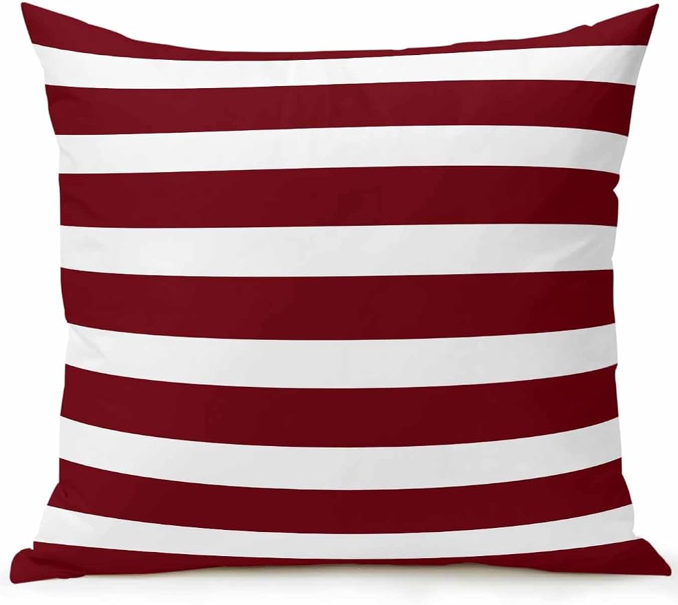 Waterproof Outdoor Pillow 1 Pack Burgundy Red Stripes Decorative Throw Pillows Cover & Insert 16x16 Inch Pillowcase Classic Striped Lines Pillows for Couch Sofa Bed Patio Furniture Indoor Outdoor
