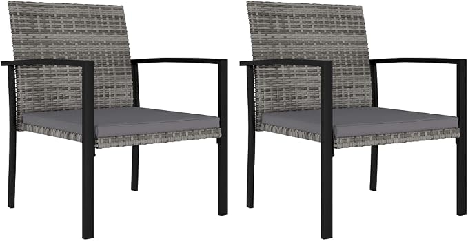 3 Piece Patio Dining Set Poly Rattan Gray Outdoor Furniture Table Chairs Set with Cushions for Garden Yard Porch Balcony Backyard Steel Frame Weatherproof