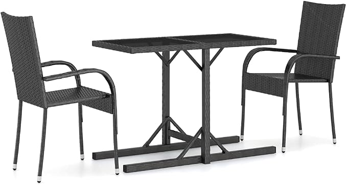 vidaXL Patio Dining Set 3 Piece, Outdoor Dining Table and Chairs, Patio Furniture Set, Conversation Set for Garden, Farmhouse, Black