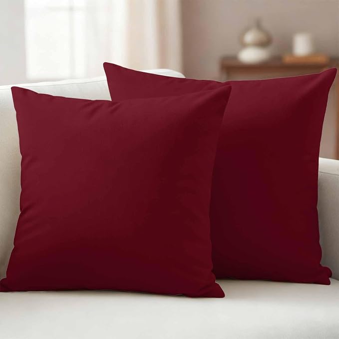 Outdoor Pillow Covers,Wine Red Dark Maroon Decorative Throw Pillow Cover Waterproof Pillowcase Set of 2,Linen Cushion Case for Sofa Couch Bed 20x20 Inch,Burgundy Red