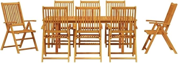 Afuera Living Contemporary Solid Acacia Wood Garden Dining Set, Foldable Design, Brown Finish, Seats 8, Durable Outdoor Patio Furniture, Modern Style for Backyard or Garden Dining