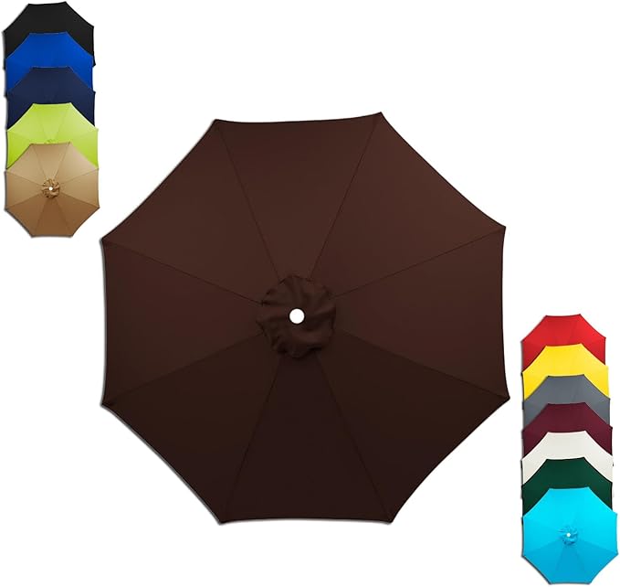 6/8 Ribs Patio Umbrella Replacement Canopy 6.5ft 7.5ft 8.2ft 8.9ft 9.8ft 11.5ft Waterproof UV Protective Replacement Parasol Fabric Cover for Garden Outdoor(Brown,11.5ft/6ribs)