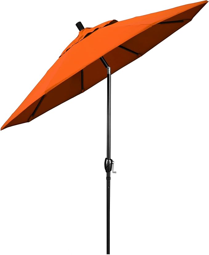 California Umbrella 9' Round Aluminum Market Umbrella, Crank Lift, Push Button Tilt, Black Pole, Pacifica