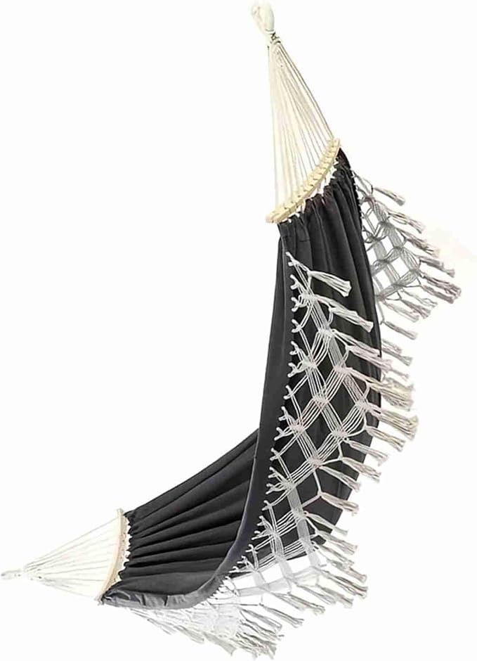 Canvas Hammock, 2 Person Foldable Hanging Swing Hammock with Tassels for Beach Yard Bedroom Patio (Black)